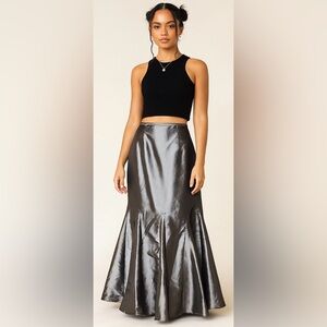 Vintage maxi skirt pleated silver grey gray metallic bohemian flowy dressy party